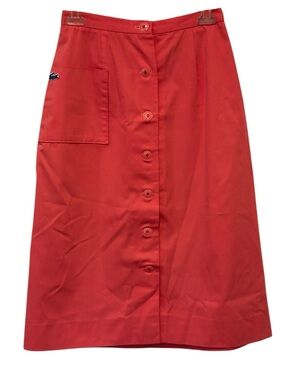 Vintage Haymaker Lacoste Button Up Skirt Size W26 70s Pink Blue Crocodile Preppy